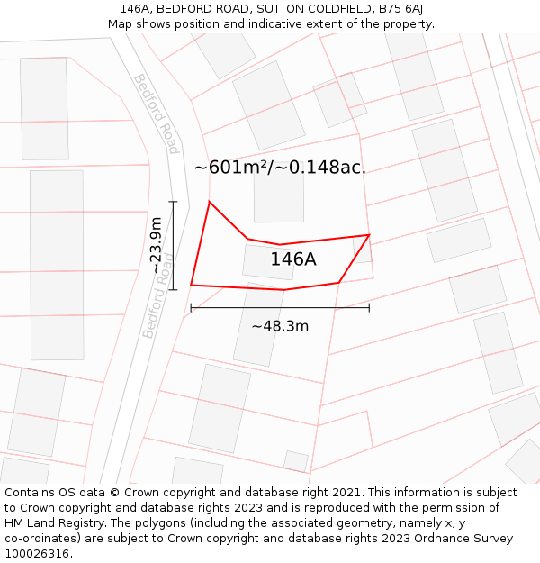 146A, BEDFORD ROAD, SUTTON COLDFIELD, B75 6AJ: Plot and title map