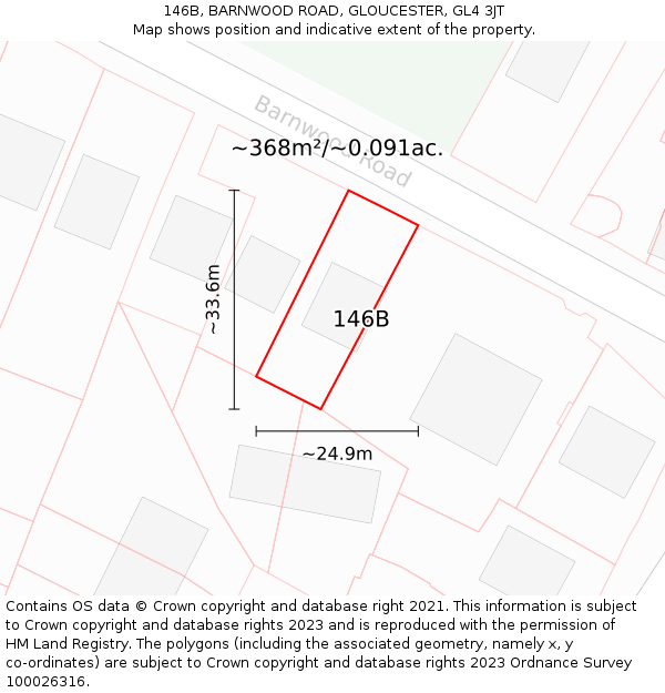 146B, BARNWOOD ROAD, GLOUCESTER, GL4 3JT: Plot and title map
