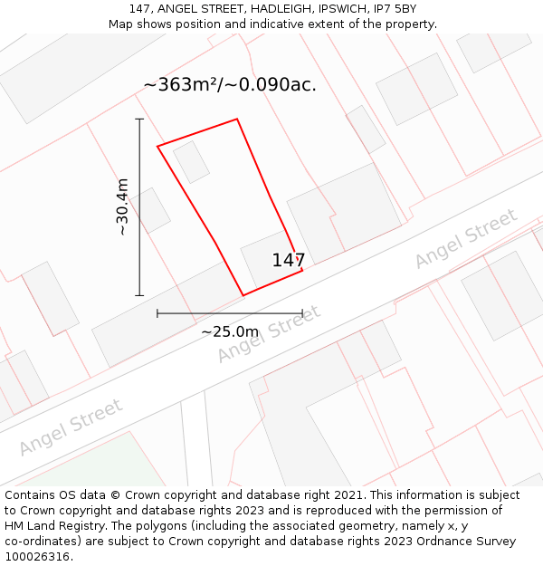 147, ANGEL STREET, HADLEIGH, IPSWICH, IP7 5BY: Plot and title map