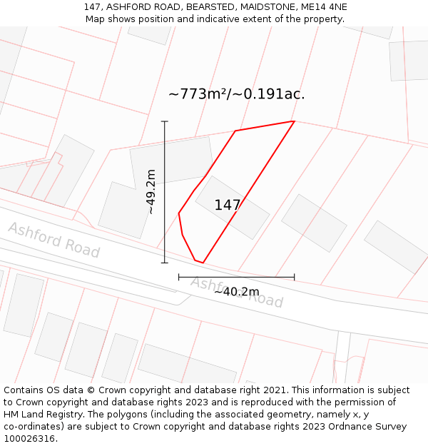 147, ASHFORD ROAD, BEARSTED, MAIDSTONE, ME14 4NE: Plot and title map