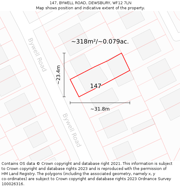 147, BYWELL ROAD, DEWSBURY, WF12 7LN: Plot and title map
