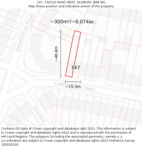 147, CASTLE ROAD WEST, OLDBURY, B68 0EL: Plot and title map