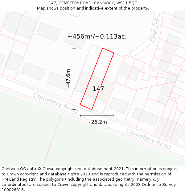 147, CEMETERY ROAD, CANNOCK, WS11 5QG: Plot and title map