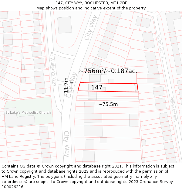 147, CITY WAY, ROCHESTER, ME1 2BE: Plot and title map