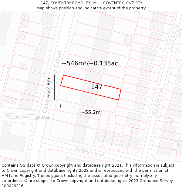 147, COVENTRY ROAD, EXHALL, COVENTRY, CV7 9EY: Plot and title map