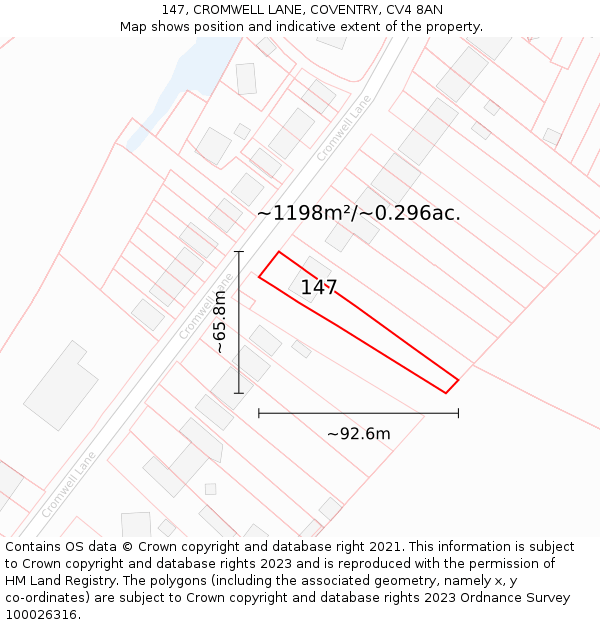 147, CROMWELL LANE, COVENTRY, CV4 8AN: Plot and title map