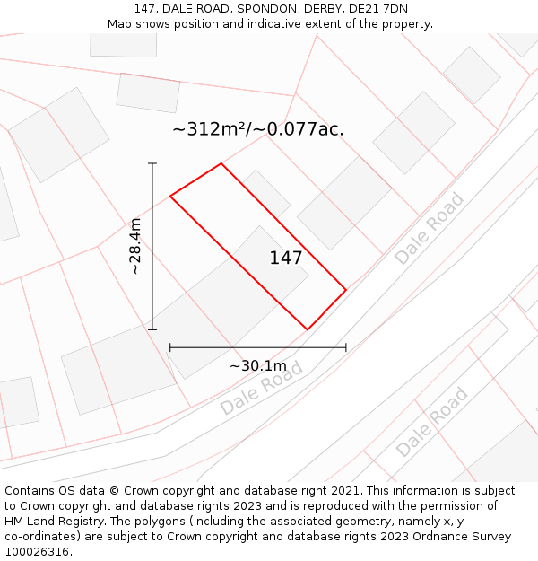 147, DALE ROAD, SPONDON, DERBY, DE21 7DN: Plot and title map