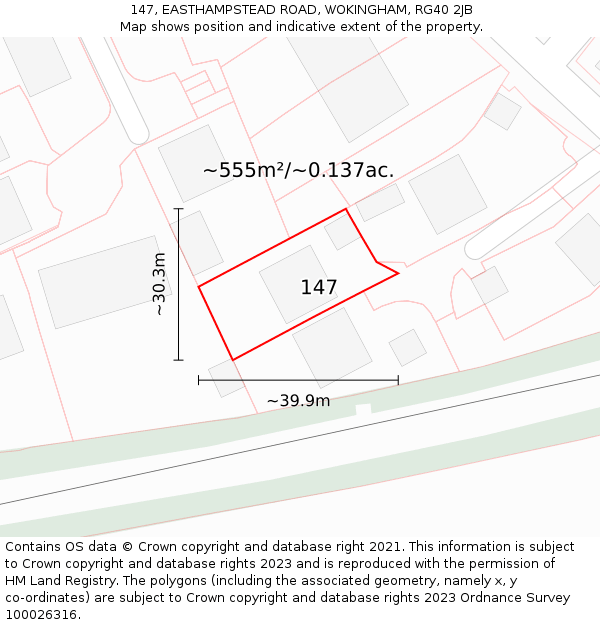 147, EASTHAMPSTEAD ROAD, WOKINGHAM, RG40 2JB: Plot and title map