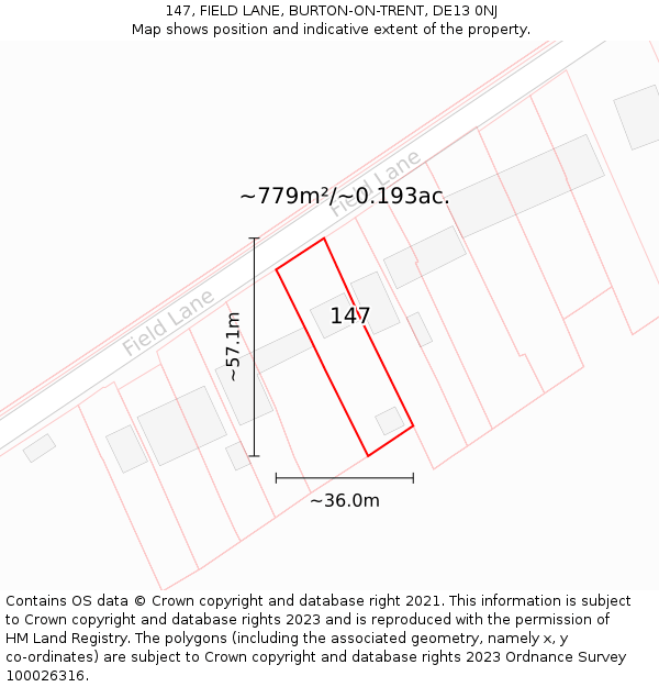 147, FIELD LANE, BURTON-ON-TRENT, DE13 0NJ: Plot and title map