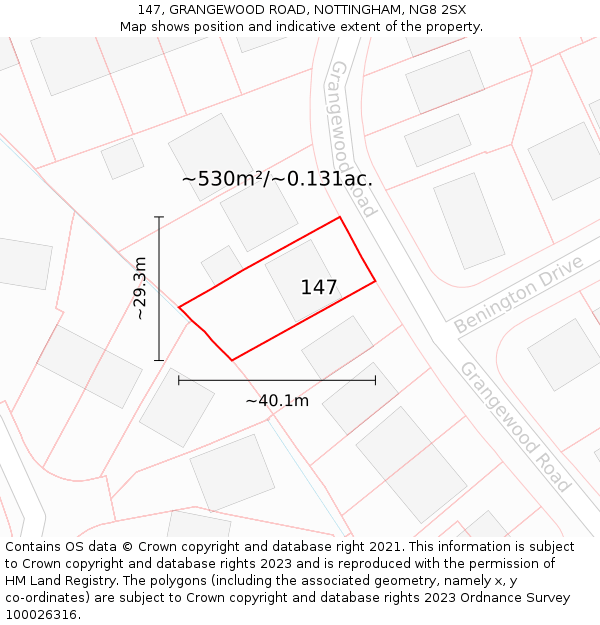 147, GRANGEWOOD ROAD, NOTTINGHAM, NG8 2SX: Plot and title map