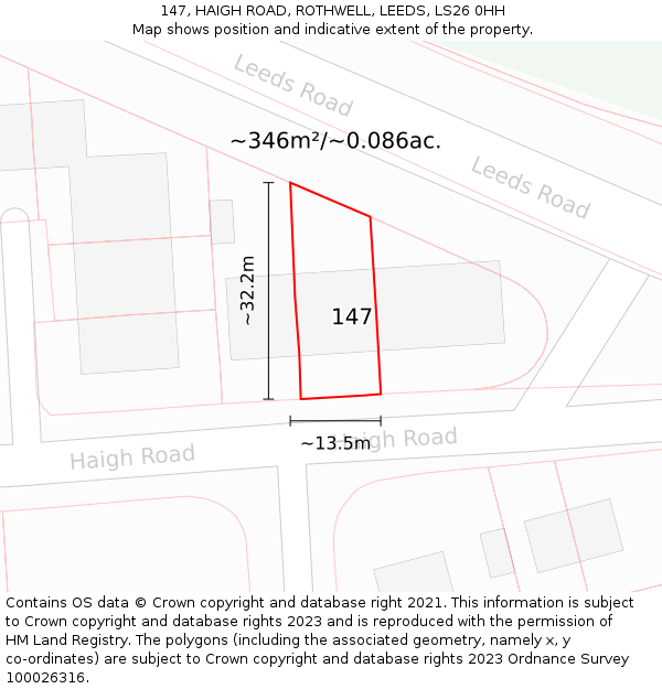 147, HAIGH ROAD, ROTHWELL, LEEDS, LS26 0HH: Plot and title map