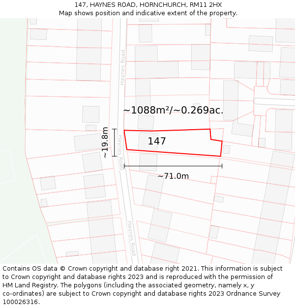 147, HAYNES ROAD, HORNCHURCH, RM11 2HX: Plot and title map