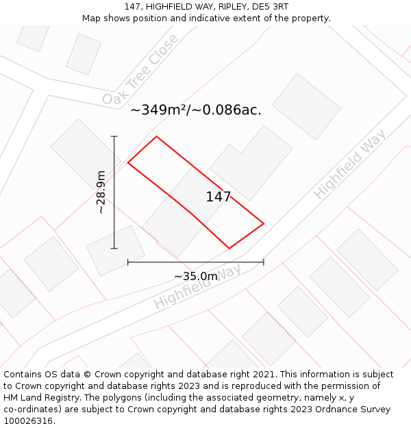 147, HIGHFIELD WAY, RIPLEY, DE5 3RT: Plot and title map