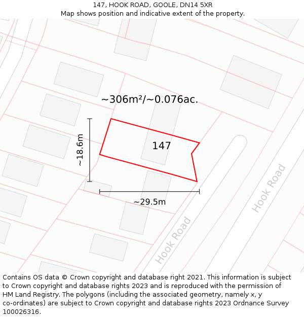 147, HOOK ROAD, GOOLE, DN14 5XR: Plot and title map
