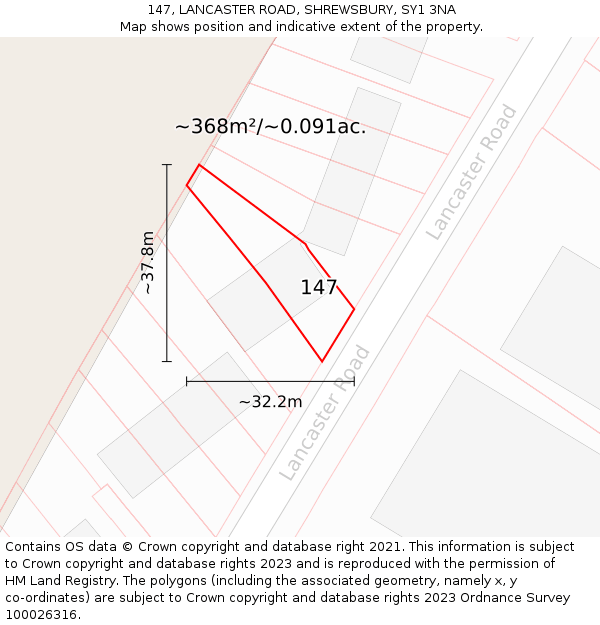 147, LANCASTER ROAD, SHREWSBURY, SY1 3NA: Plot and title map