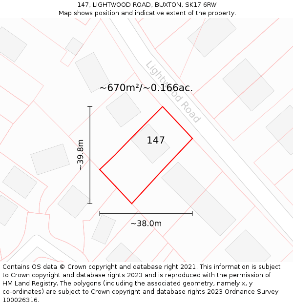 147, LIGHTWOOD ROAD, BUXTON, SK17 6RW: Plot and title map