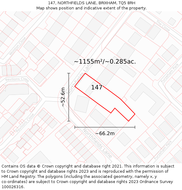147, NORTHFIELDS LANE, BRIXHAM, TQ5 8RH: Plot and title map