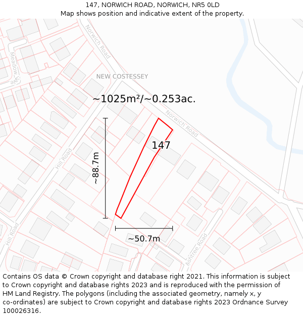 147, NORWICH ROAD, NORWICH, NR5 0LD: Plot and title map