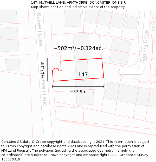 147, NUTWELL LANE, ARMTHORPE, DONCASTER, DN3 3JR: Plot and title map
