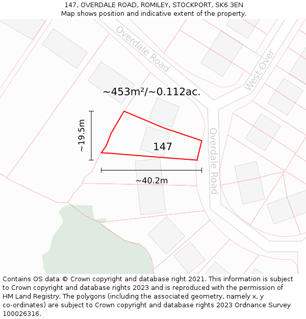 147, OVERDALE ROAD, ROMILEY, STOCKPORT, SK6 3EN: Plot and title map