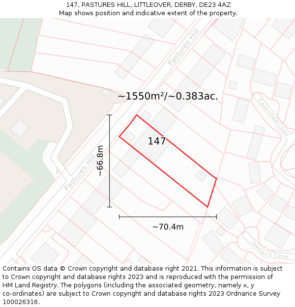 147, PASTURES HILL, LITTLEOVER, DERBY, DE23 4AZ: Plot and title map
