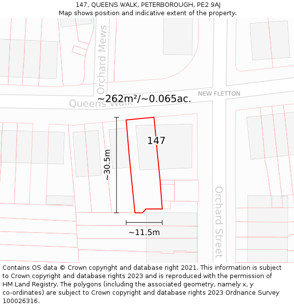 147, QUEENS WALK, PETERBOROUGH, PE2 9AJ: Plot and title map