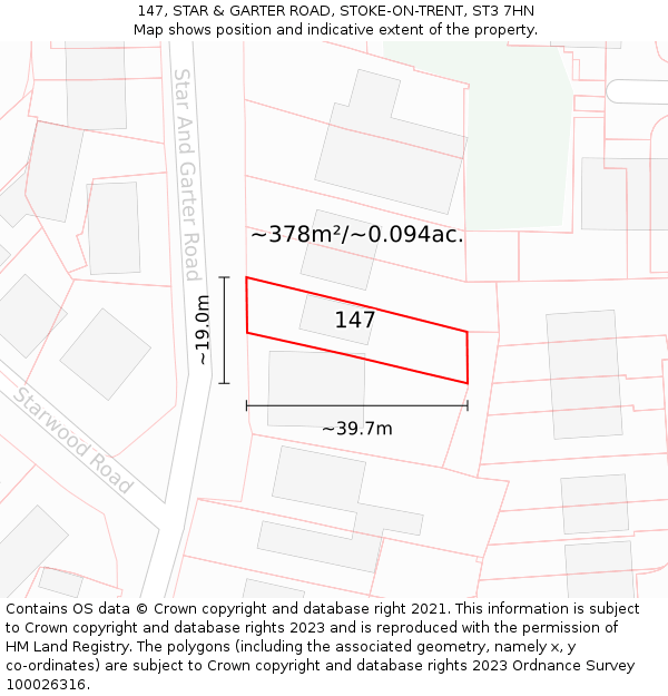 147, STAR & GARTER ROAD, STOKE-ON-TRENT, ST3 7HN: Plot and title map