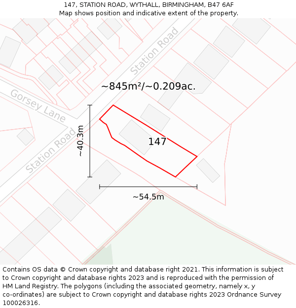 147, STATION ROAD, WYTHALL, BIRMINGHAM, B47 6AF: Plot and title map