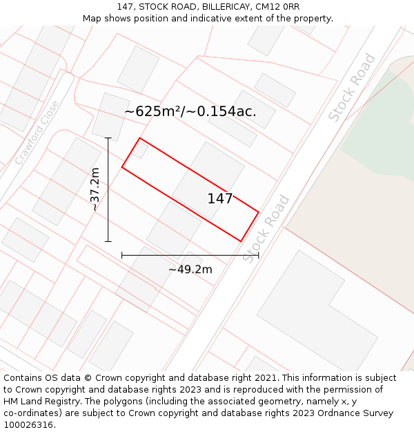 147, STOCK ROAD, BILLERICAY, CM12 0RR: Plot and title map