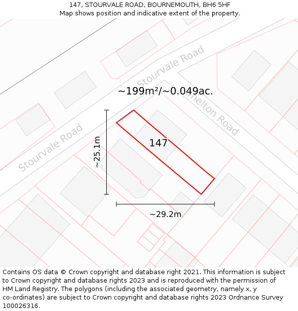 147, STOURVALE ROAD, BOURNEMOUTH, BH6 5HF: Plot and title map