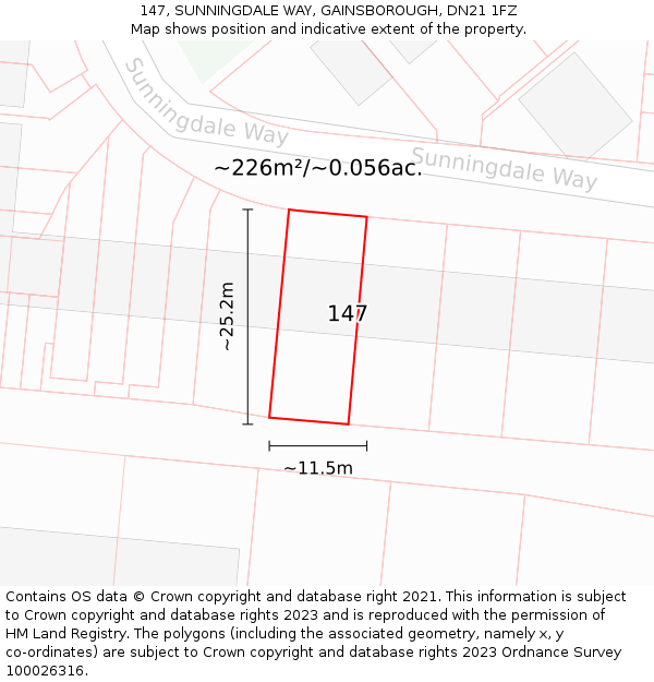 147, SUNNINGDALE WAY, GAINSBOROUGH, DN21 1FZ: Plot and title map