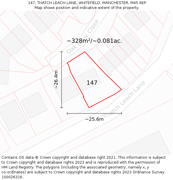 147, THATCH LEACH LANE, WHITEFIELD, MANCHESTER, M45 6EP: Plot and title map