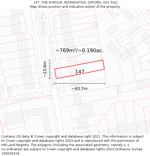 147, THE AVENUE, KENNINGTON, OXFORD, OX1 5QZ: Plot and title map