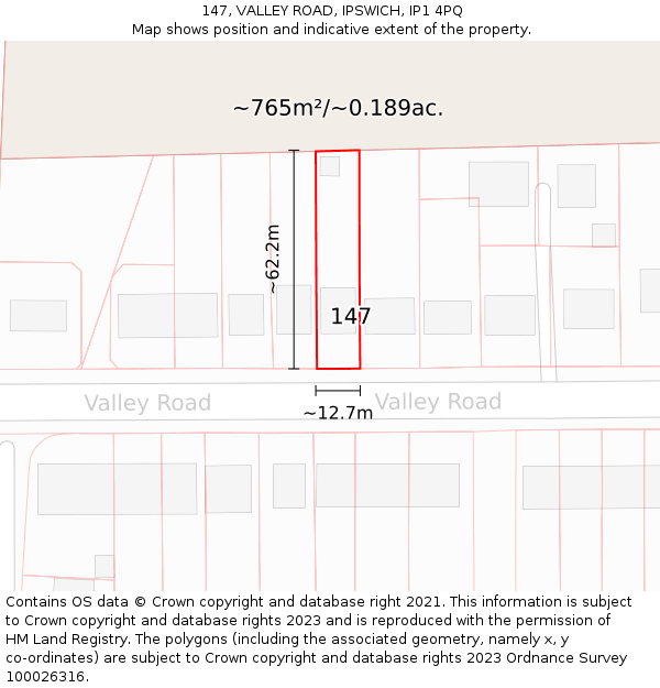 147, VALLEY ROAD, IPSWICH, IP1 4PQ: Plot and title map