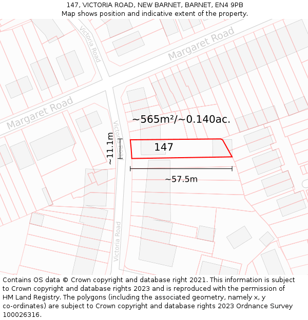 147, VICTORIA ROAD, NEW BARNET, BARNET, EN4 9PB: Plot and title map