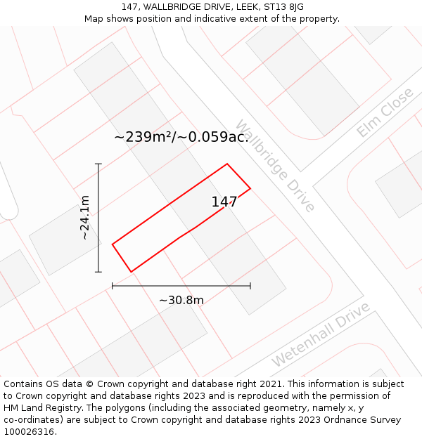 147, WALLBRIDGE DRIVE, LEEK, ST13 8JG: Plot and title map