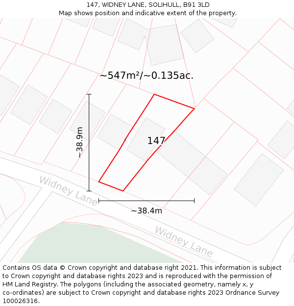147, WIDNEY LANE, SOLIHULL, B91 3LD: Plot and title map