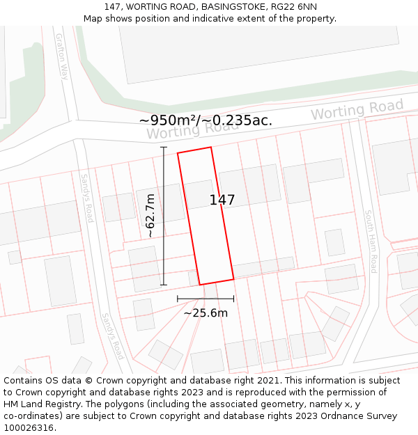 147, WORTING ROAD, BASINGSTOKE, RG22 6NN: Plot and title map