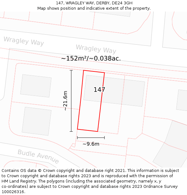 147, WRAGLEY WAY, DERBY, DE24 3GH: Plot and title map