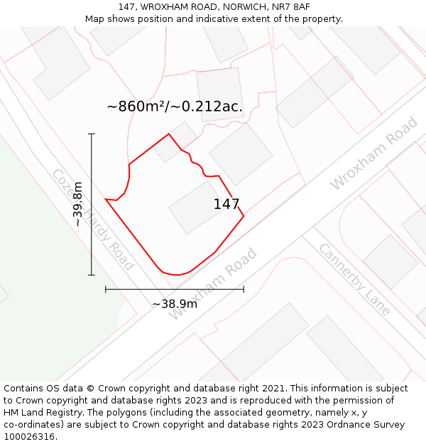 147, WROXHAM ROAD, NORWICH, NR7 8AF: Plot and title map