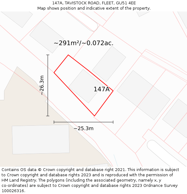147A, TAVISTOCK ROAD, FLEET, GU51 4EE: Plot and title map