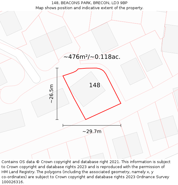 148, BEACONS PARK, BRECON, LD3 9BP: Plot and title map