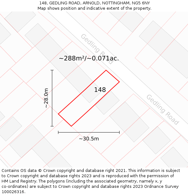 148, GEDLING ROAD, ARNOLD, NOTTINGHAM, NG5 6NY: Plot and title map