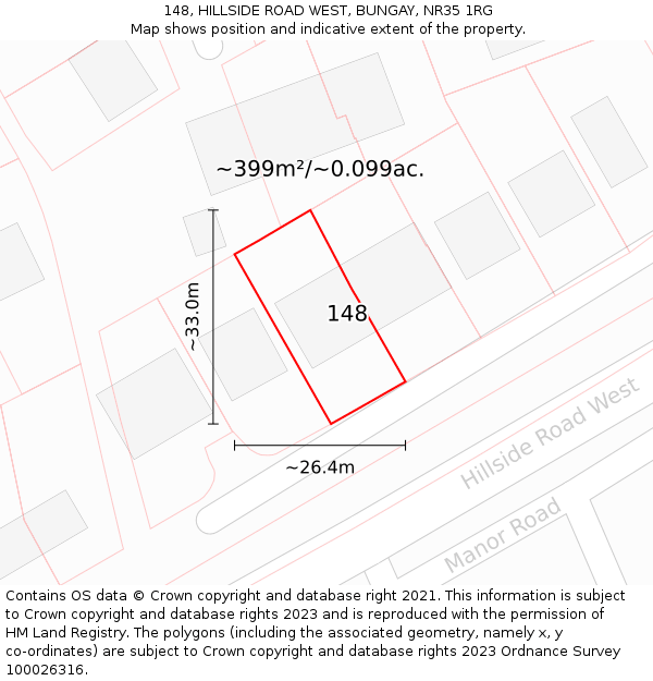 148, HILLSIDE ROAD WEST, BUNGAY, NR35 1RG: Plot and title map