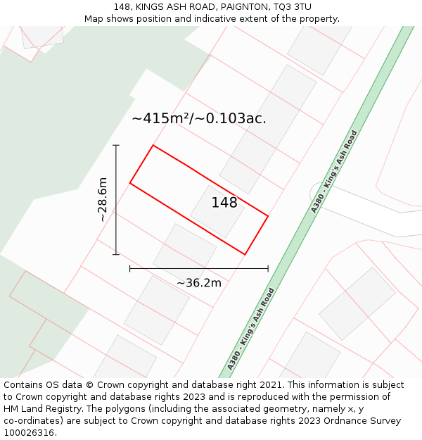 148, KINGS ASH ROAD, PAIGNTON, TQ3 3TU: Plot and title map
