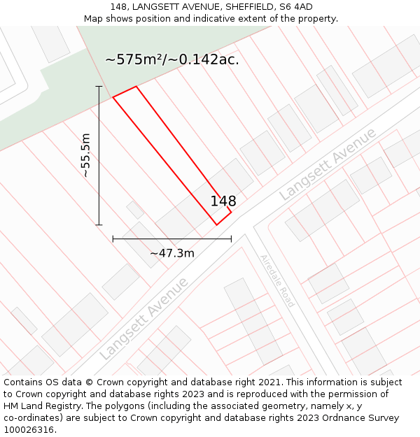 148, LANGSETT AVENUE, SHEFFIELD, S6 4AD: Plot and title map