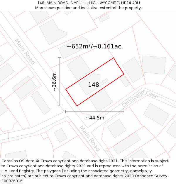 148, MAIN ROAD, NAPHILL, HIGH WYCOMBE, HP14 4RU: Plot and title map