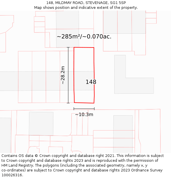 148, MILDMAY ROAD, STEVENAGE, SG1 5SP: Plot and title map