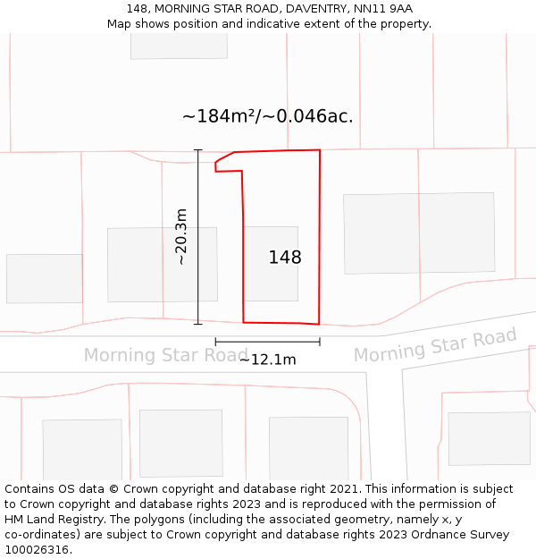 148, MORNING STAR ROAD, DAVENTRY, NN11 9AA: Plot and title map