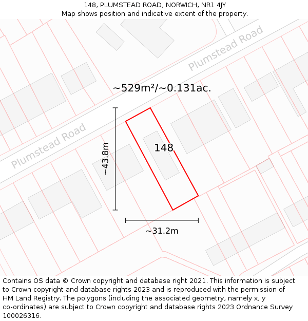 148, PLUMSTEAD ROAD, NORWICH, NR1 4JY: Plot and title map